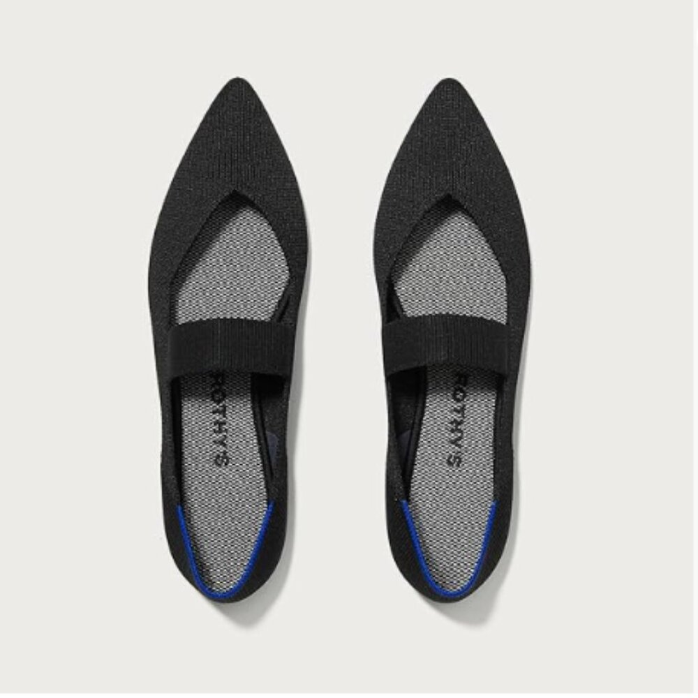 EUC Rothy's Black The Point Mary Jane Women's Slip-On, Pointed-Toe Flats
